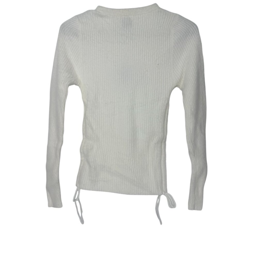 🕊️ NWT Princess Polly White Ribbed Drawstring Side Knit Top M 🕊️ - Picture 3 of 7